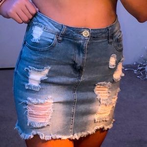 distressed denim skirt